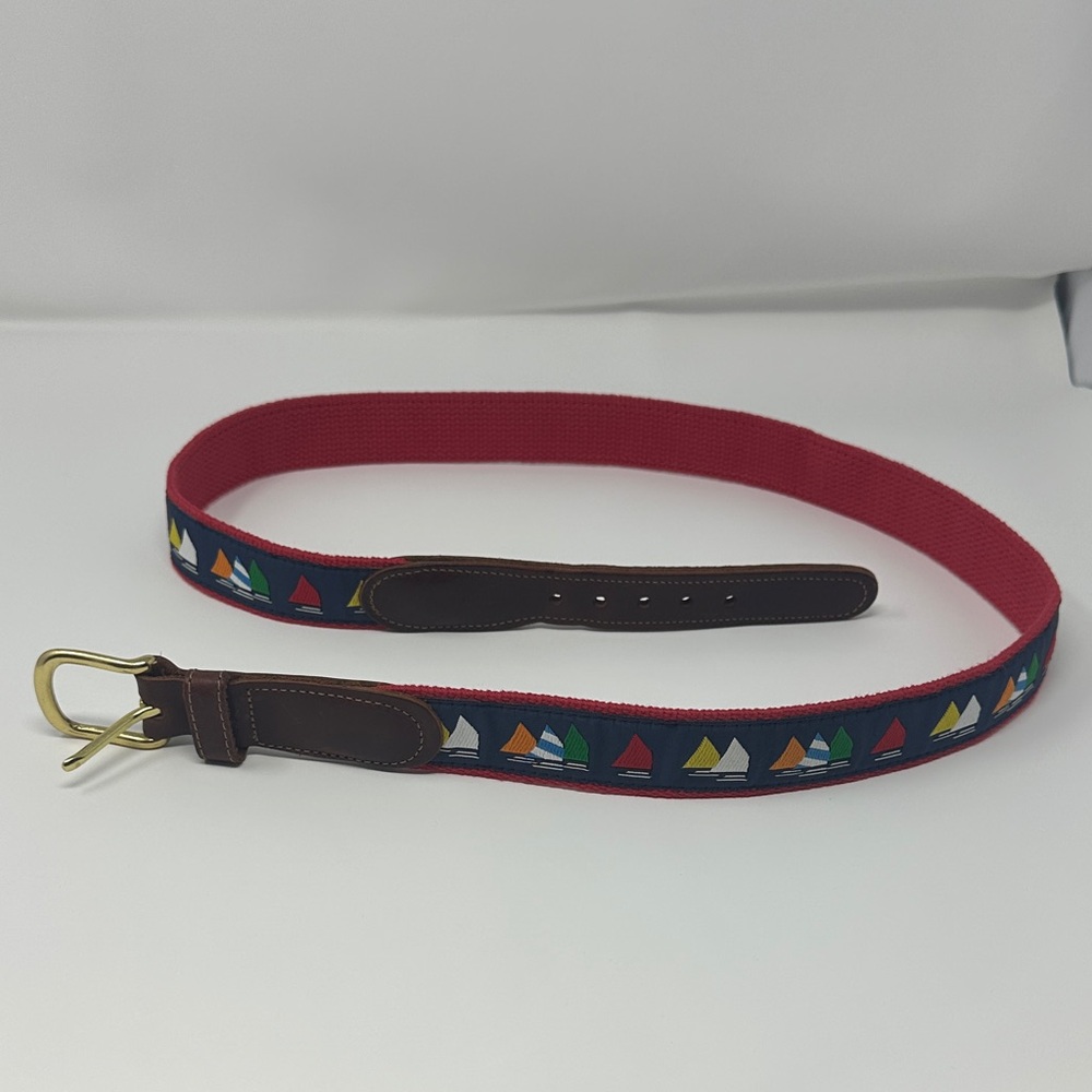 Preston Leather “Rainbow Fleet on Navy Blue” Belt